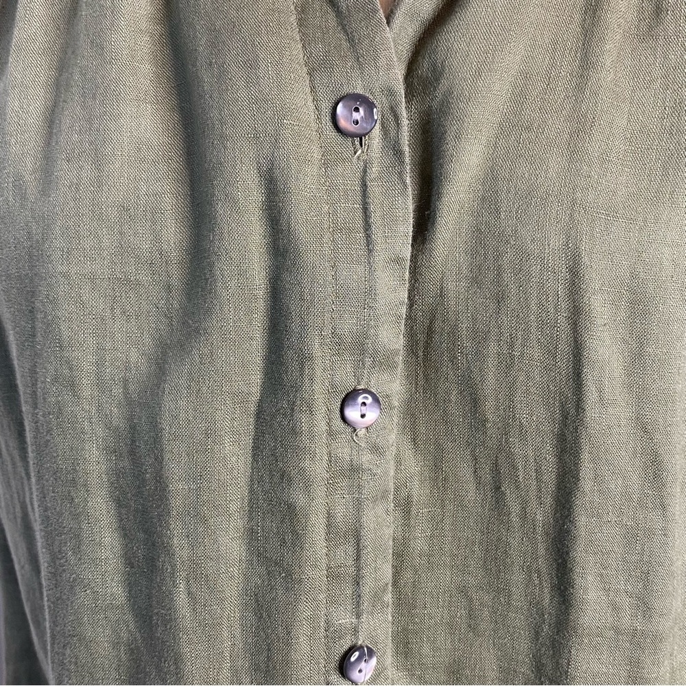 J. Jill Olive Linen Short Sleeve Button Down Top - Picture 5 of 7
